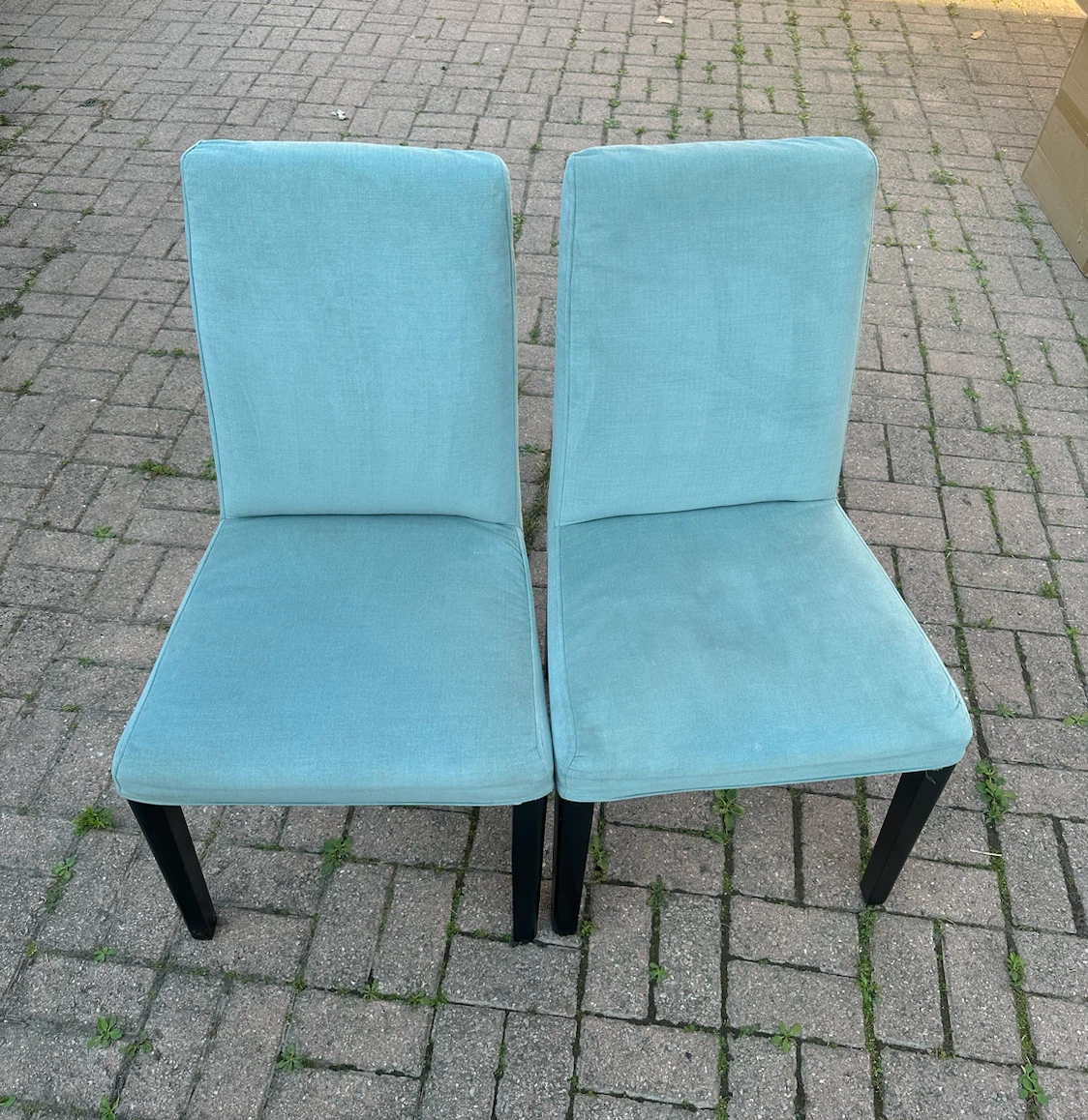 IKEA Teal Upholstered Dining Chairs.