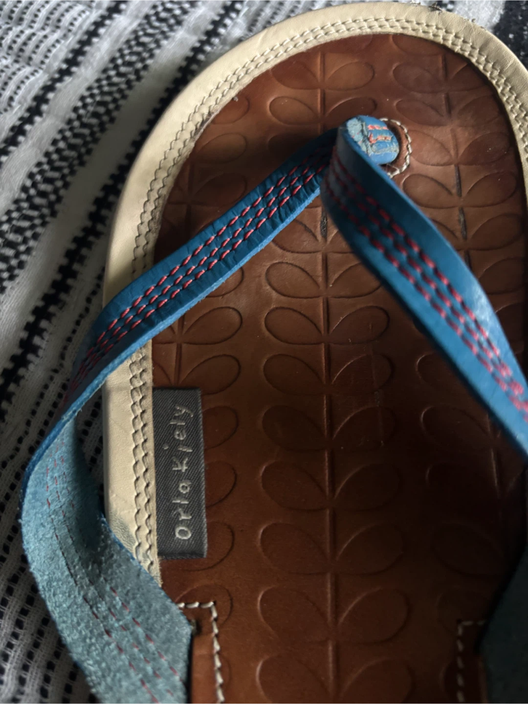 Orla Kiely Brown Leather Flip Flops