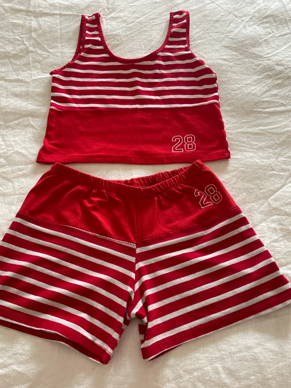 Size S Red and White Striped Tank Top and Shorts Set
