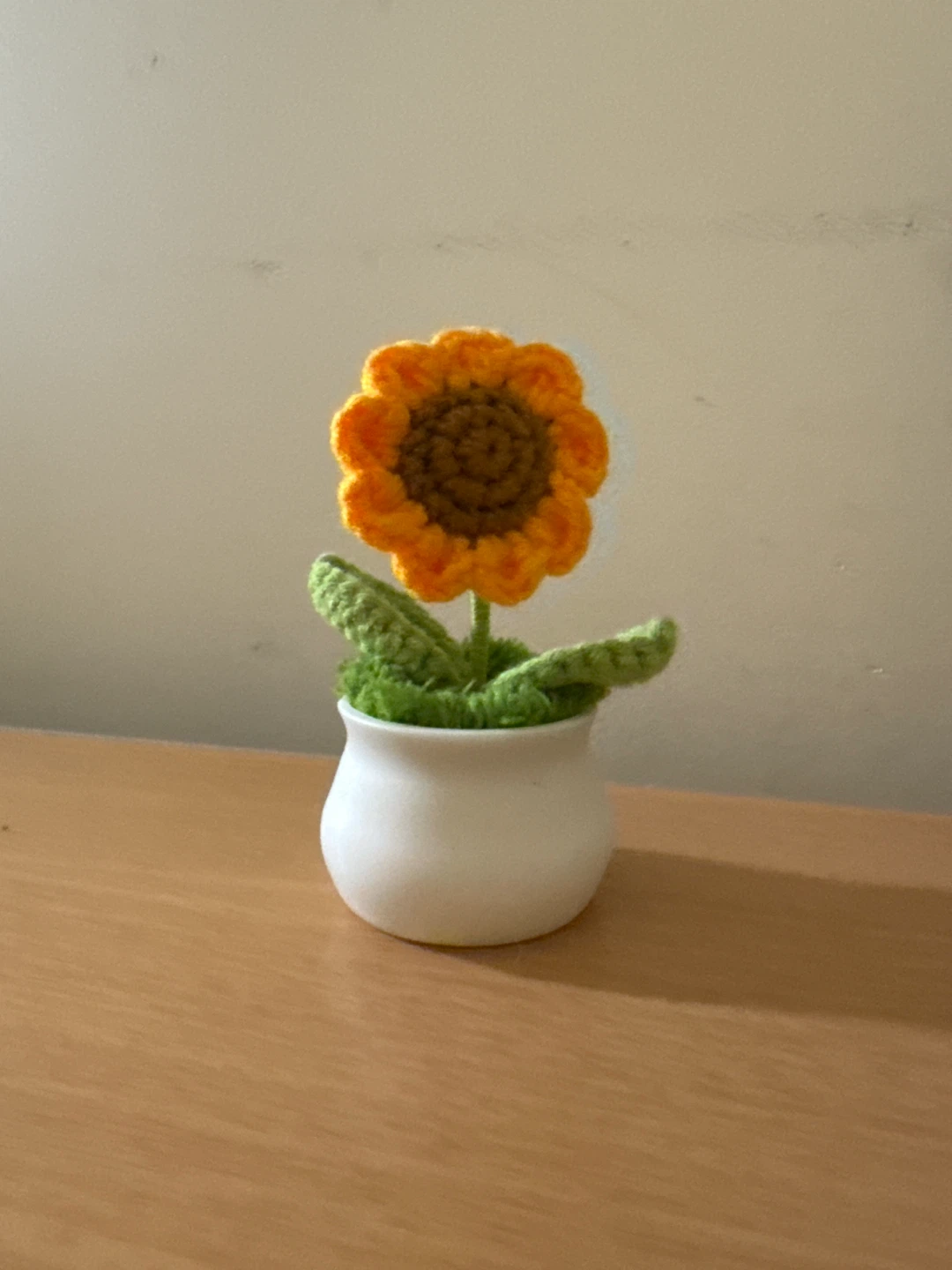 Crocheted Sunflower Plant in White Pot