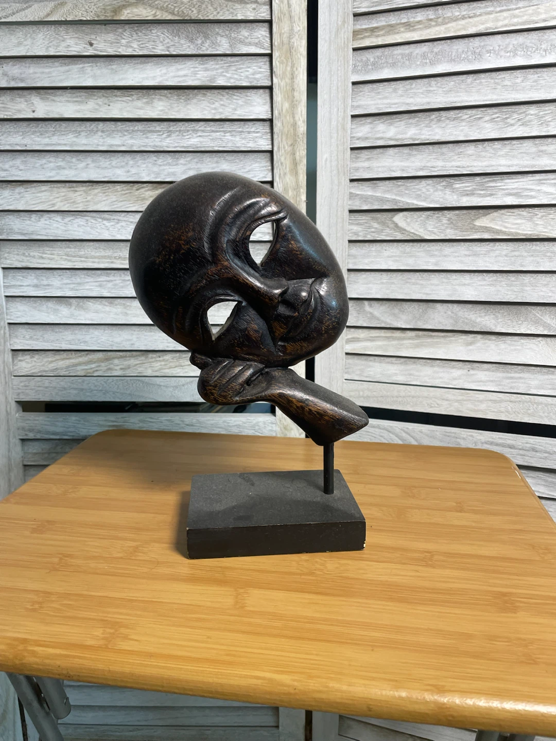 Wooden Abstract Face Sculpture