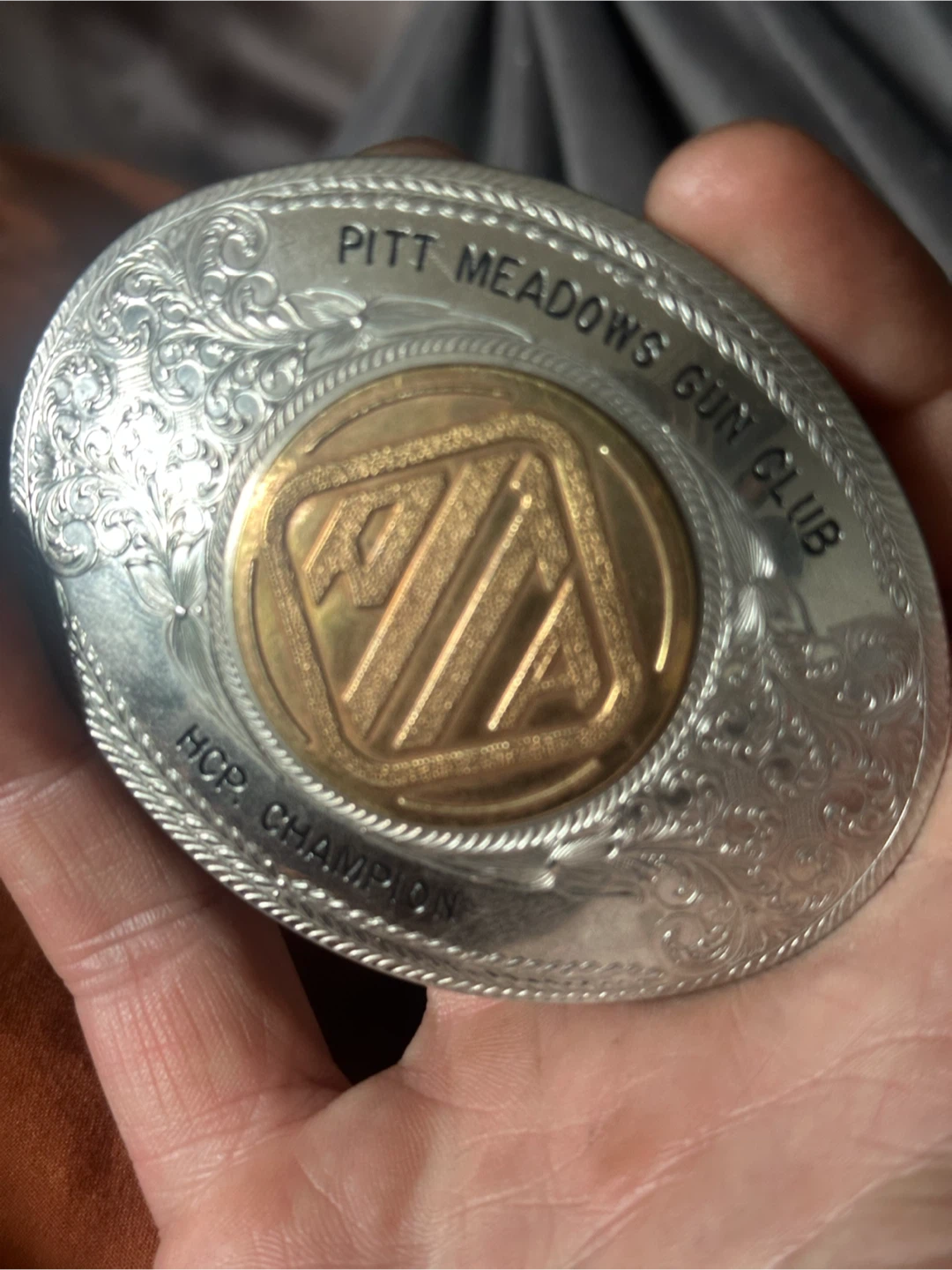 Vintage PITA Pitt Meadows Gun Club Trap Trophy Belt Buckle