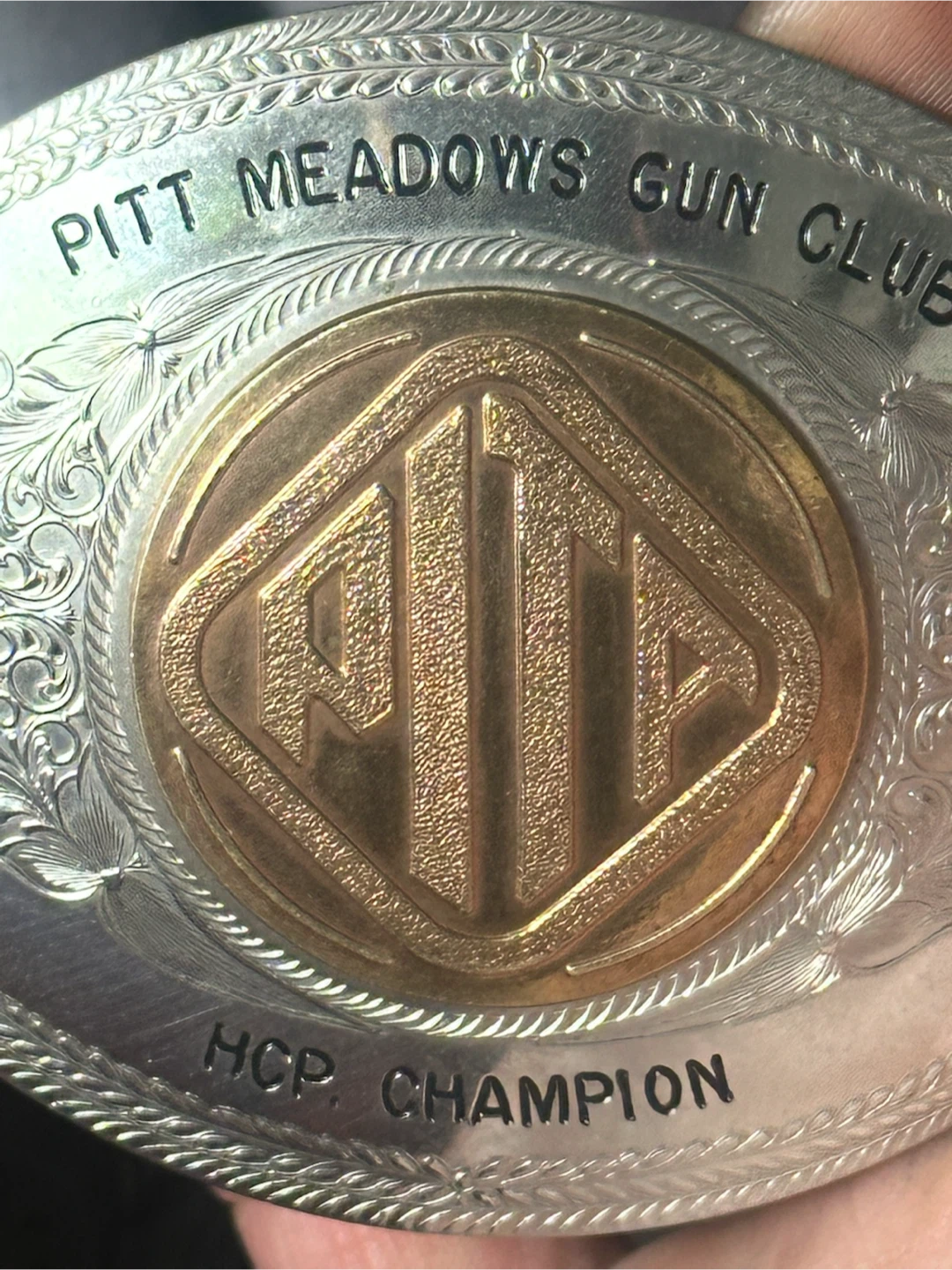 Vintage PITA Pitt Meadows Gun Club Trap Trophy Belt Buckle - photo 3