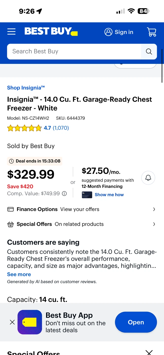 Insignia 14.0 Cu. Ft. Garage-Ready Chest Freezer - White - photo 5