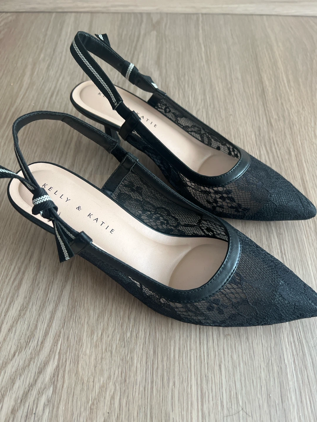 Black lace kitten heels