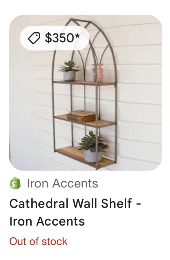 Iron and Wood Cathedral Style 30” H Shelf - photo 2
