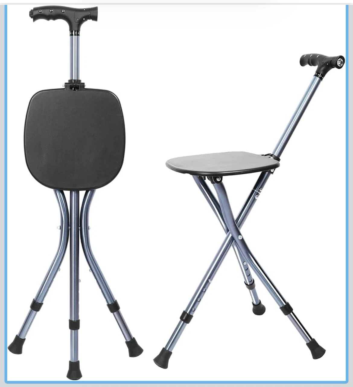 Portable Adjustable Folding Walking Cane with Seat