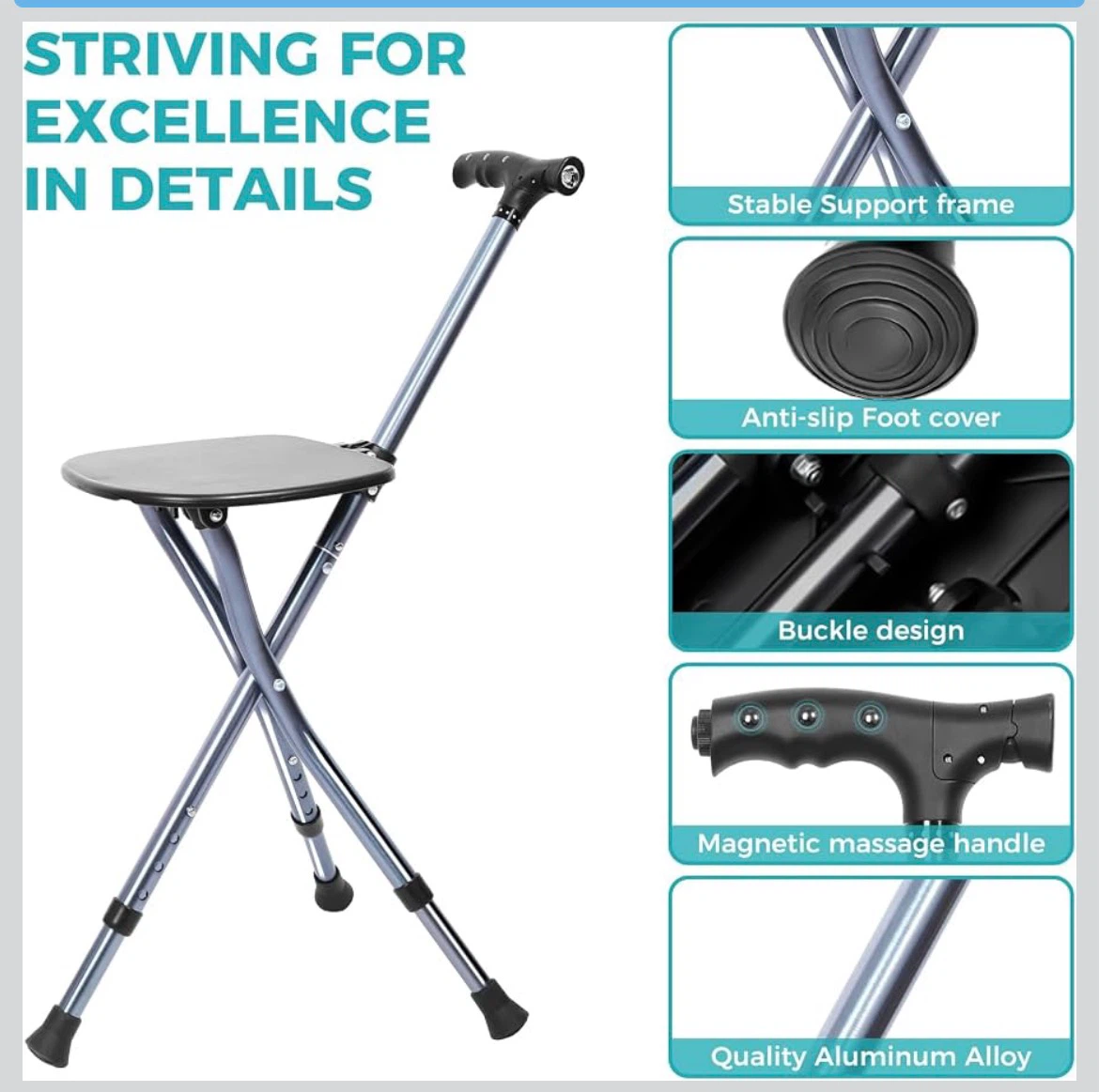 Portable Adjustable Folding Walking Cane with Seat - photo 2