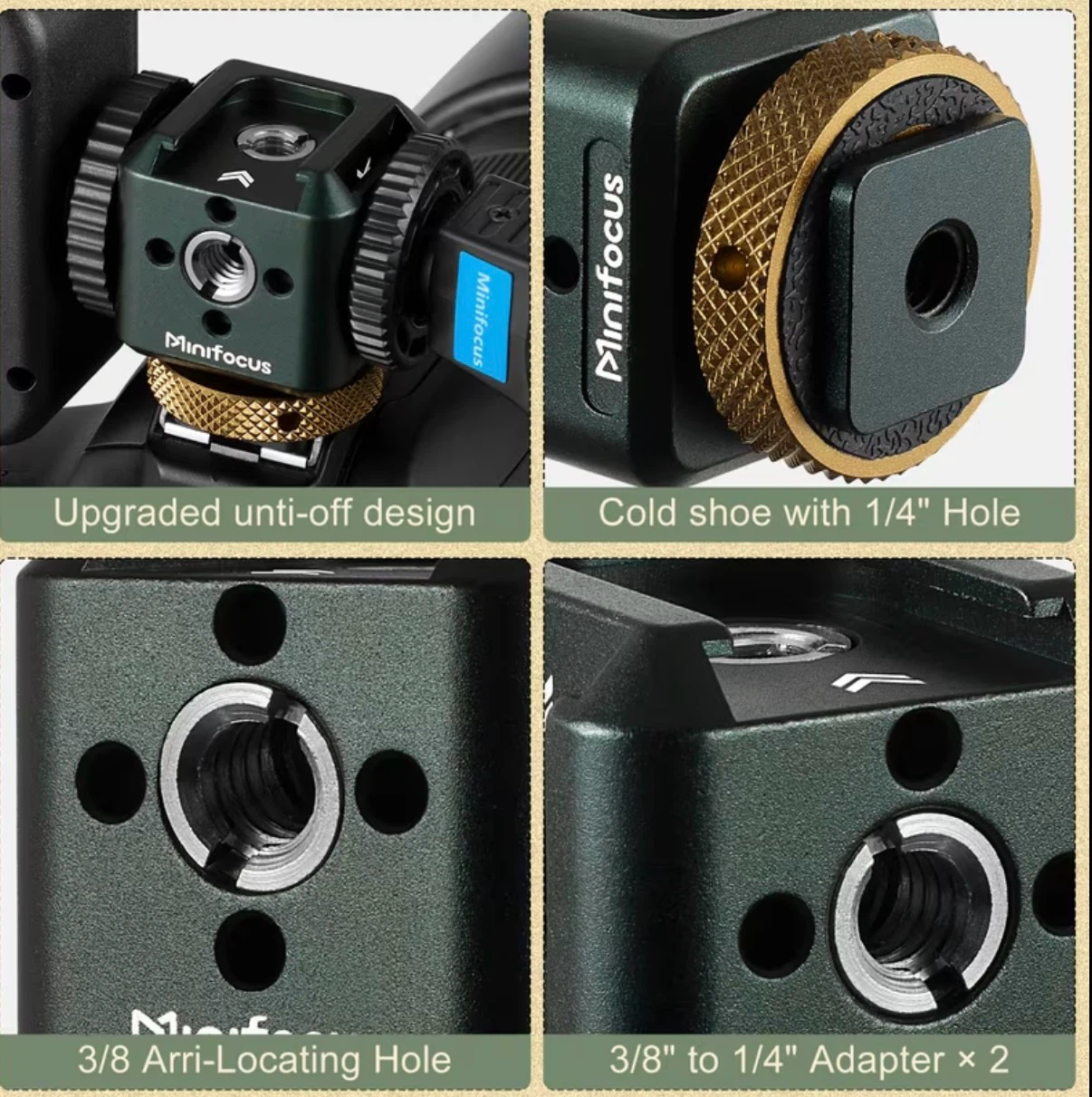MINIFOCUS Hot Shoe Mount 1/4''&3/8'' and Arri-locating Hole - photo 3