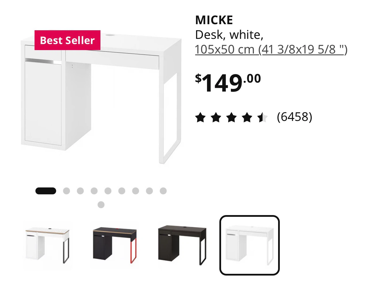 MICKE Desk, white, 105x50 cm