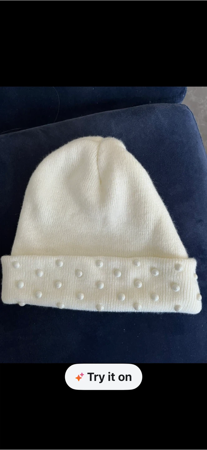 Cream Knit Beanie with Pearl Embellishments