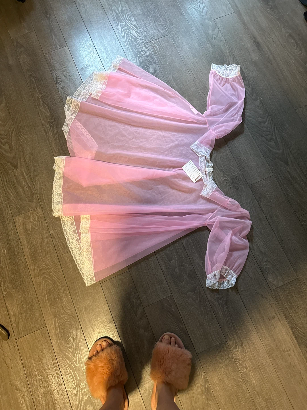 Pink Sheer gown with Lace Trim, two - photo 2