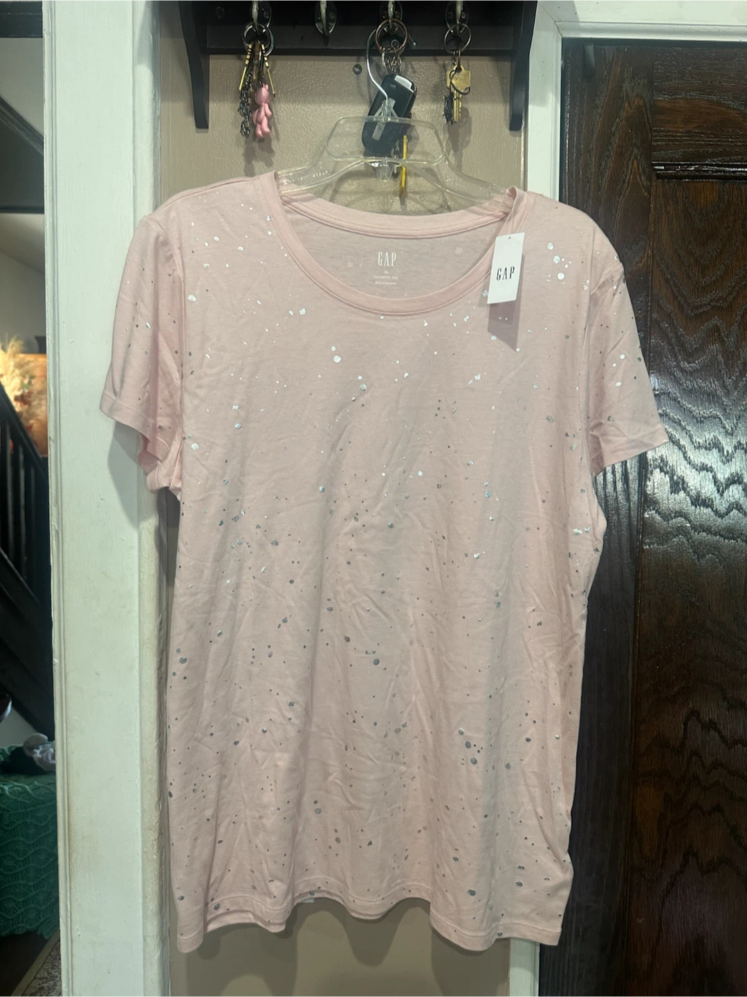 Gap Pink Glitter Splatter T-Shirt XL