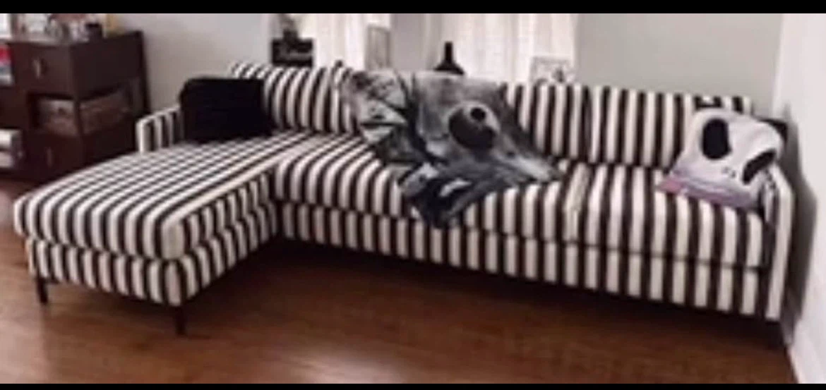 Left Facing Sectional Sofa - Black & White Stripes
