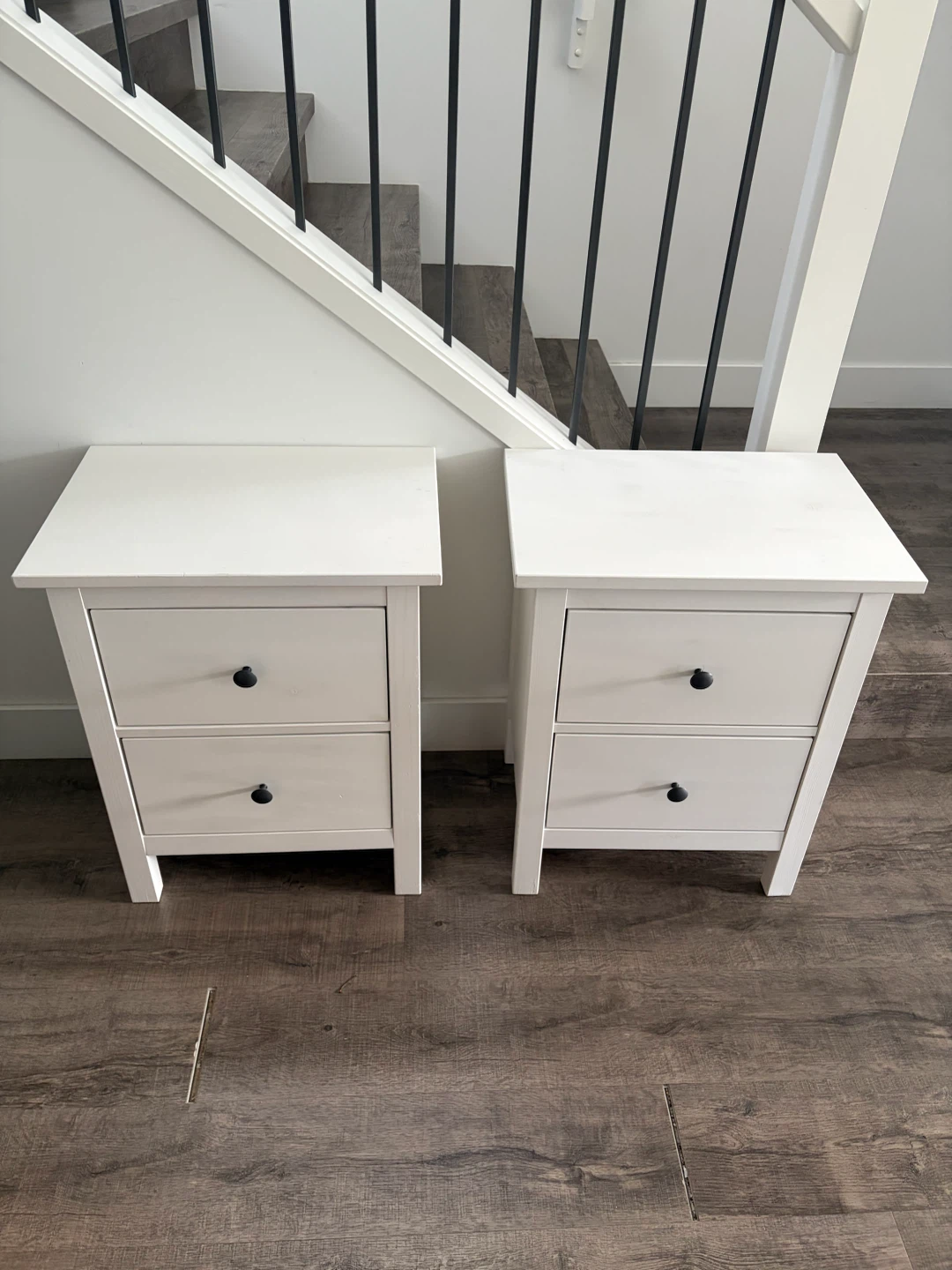 Pair of IKEA HEMNES nightstands in stain white