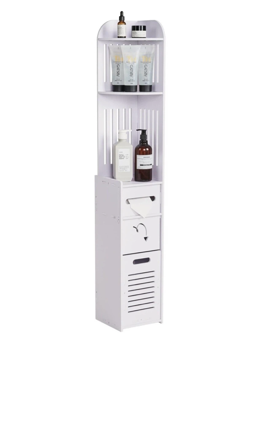 White Bathroom Corner Shelf with Storage Drawers - photo 2