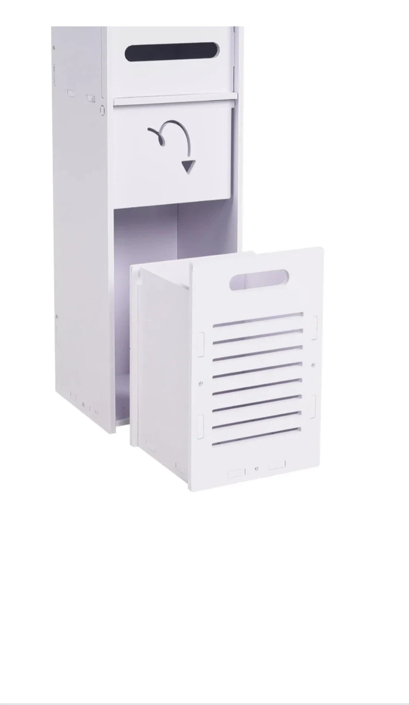 White Bathroom Corner Shelf with Storage Drawers - photo 3