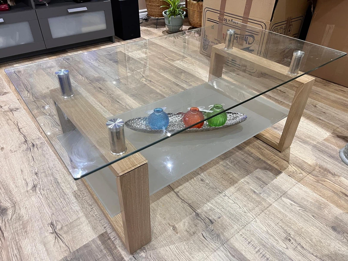 Glass and Wood Coffee Table