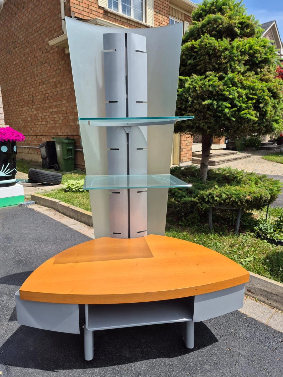 Modern Glass and Wood Display Shelf Unit