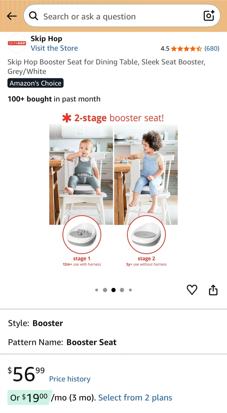 Skip Hop Booster Seat - Grey/White