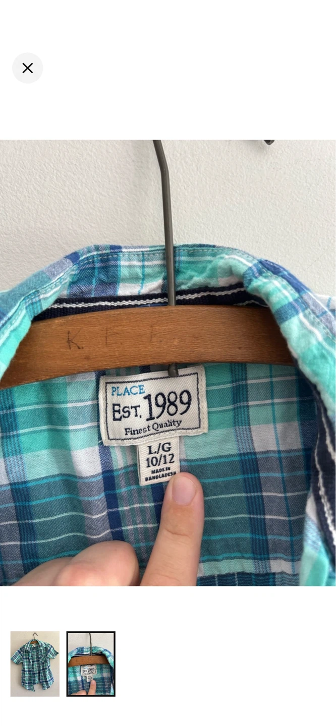 The Place Est. 1989 Plaid Short Sleeve Shirt L/G 10-12 - photo 2