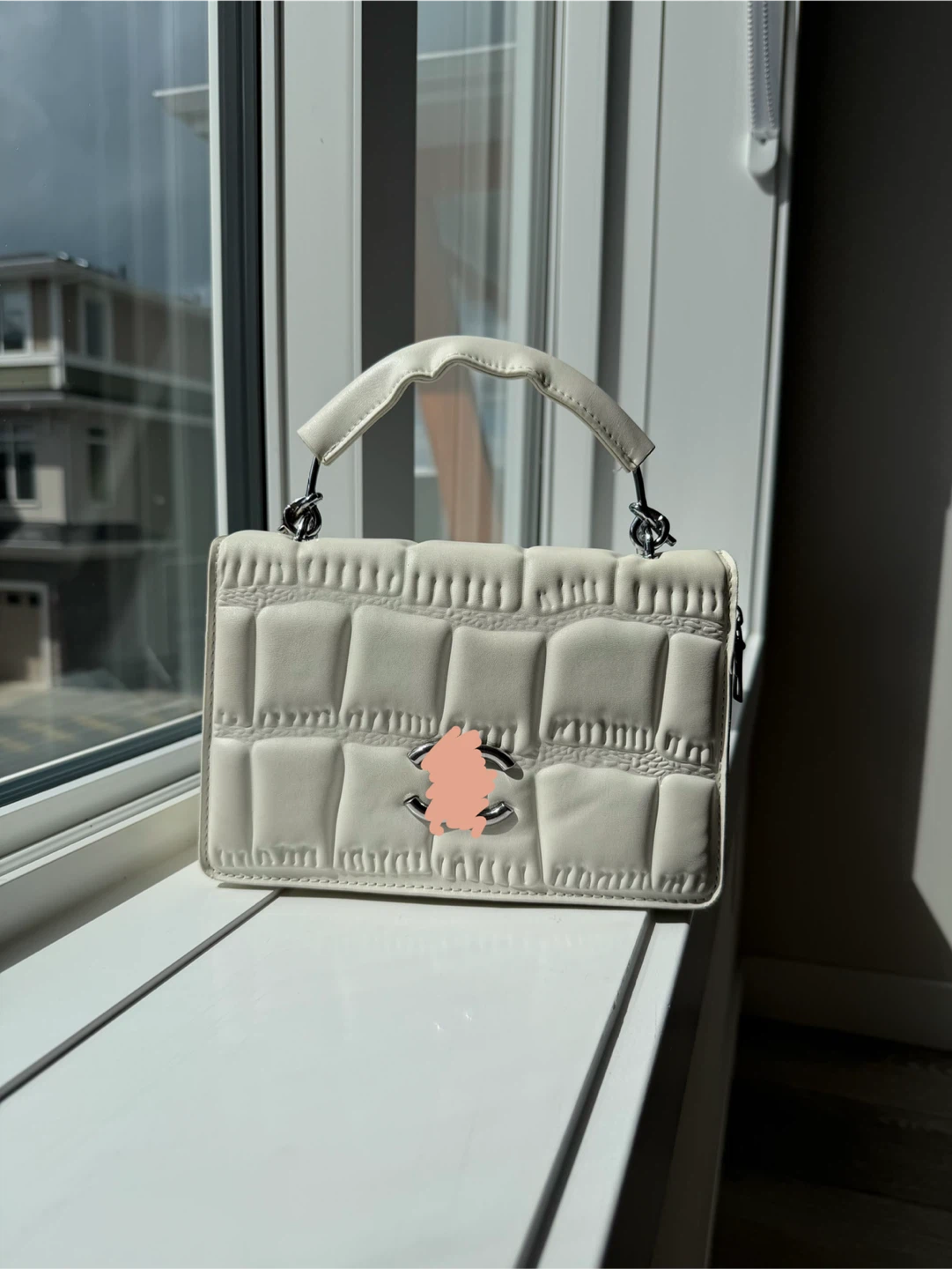 White Quilted Handbag with Chain Strap