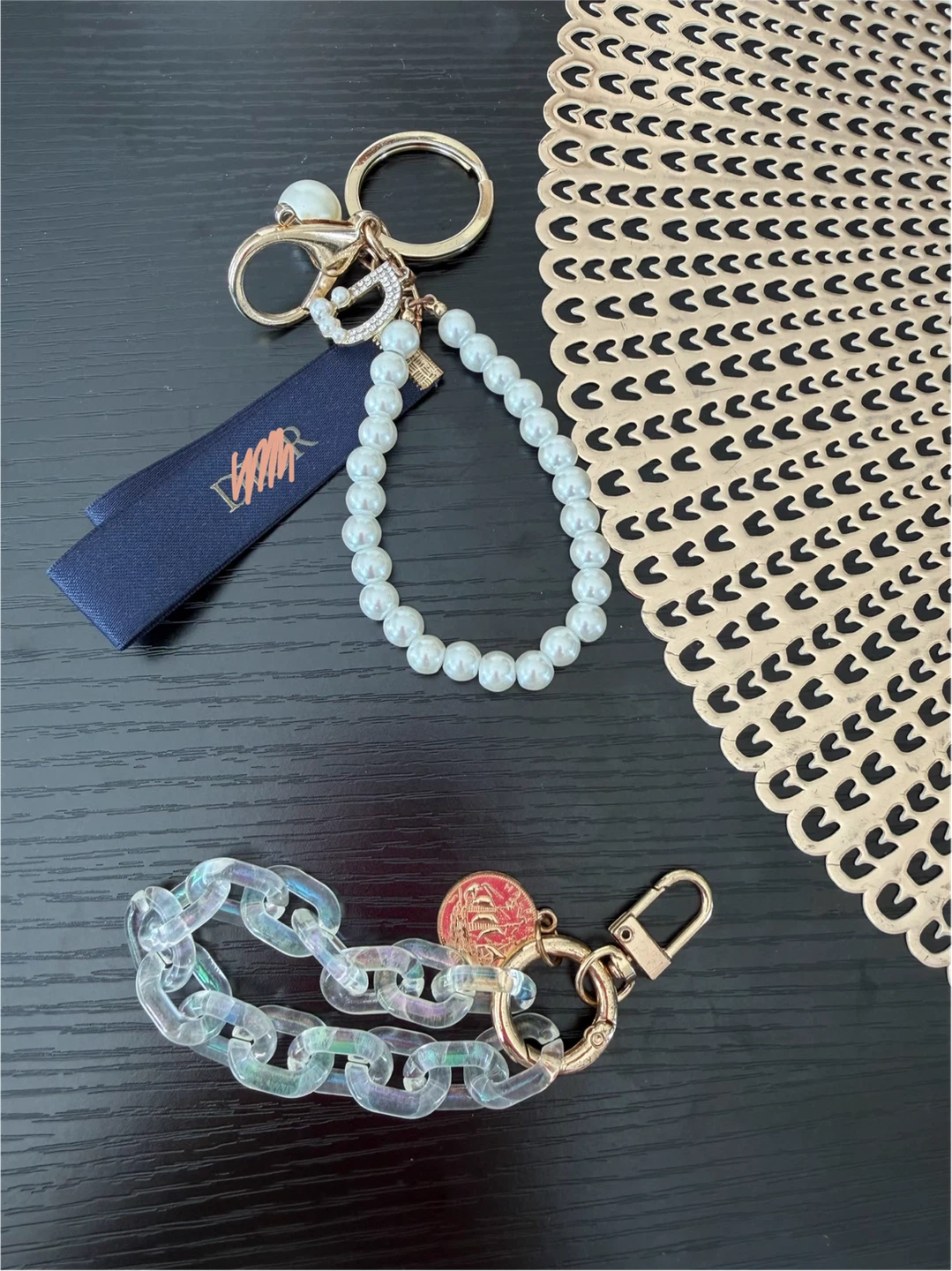 Pearl and Chain Keychain/Bag Charm Set
