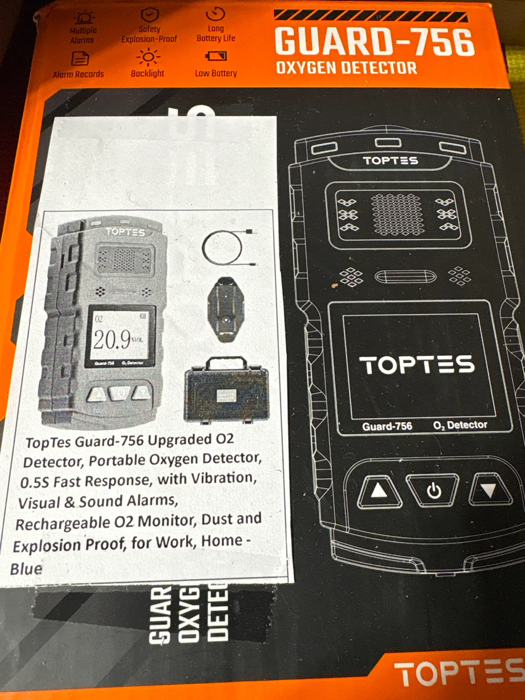 TopTes Guard-756 Upgraded Oxygen Detector - Blue