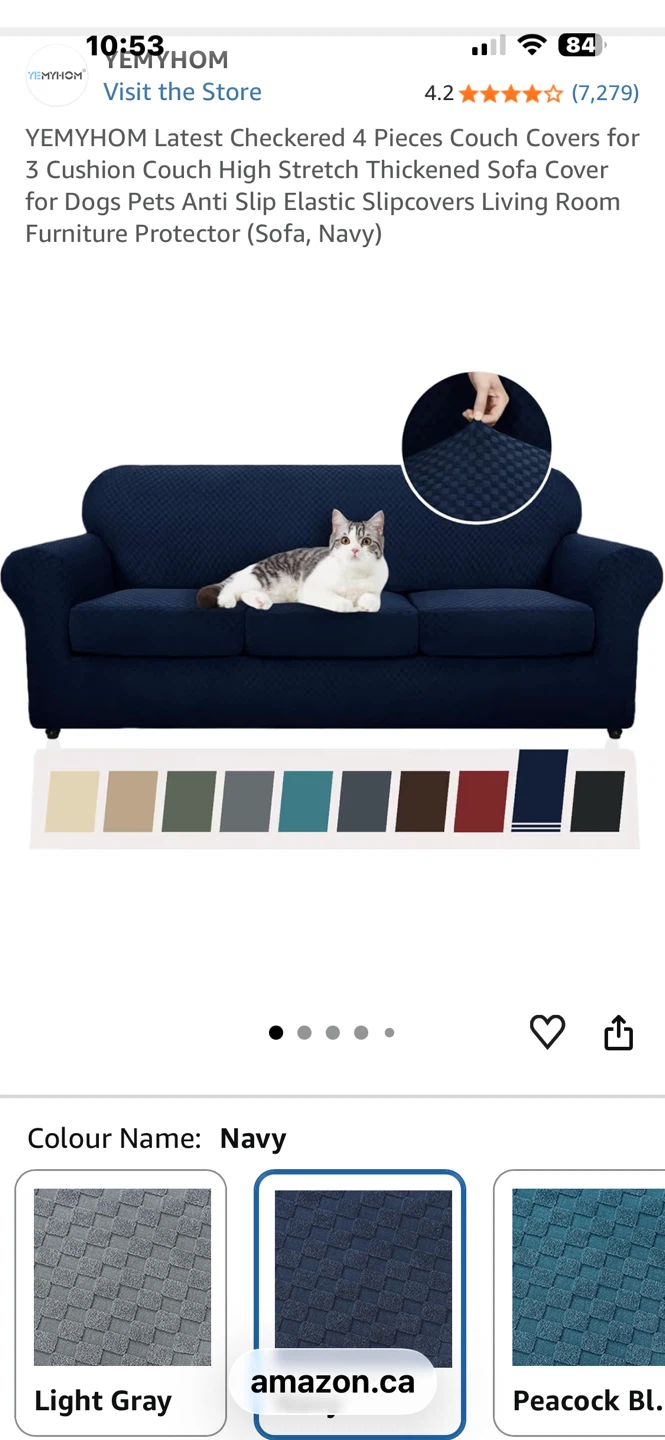 Navy 4-Piece Couch Cover for 3 Cushions