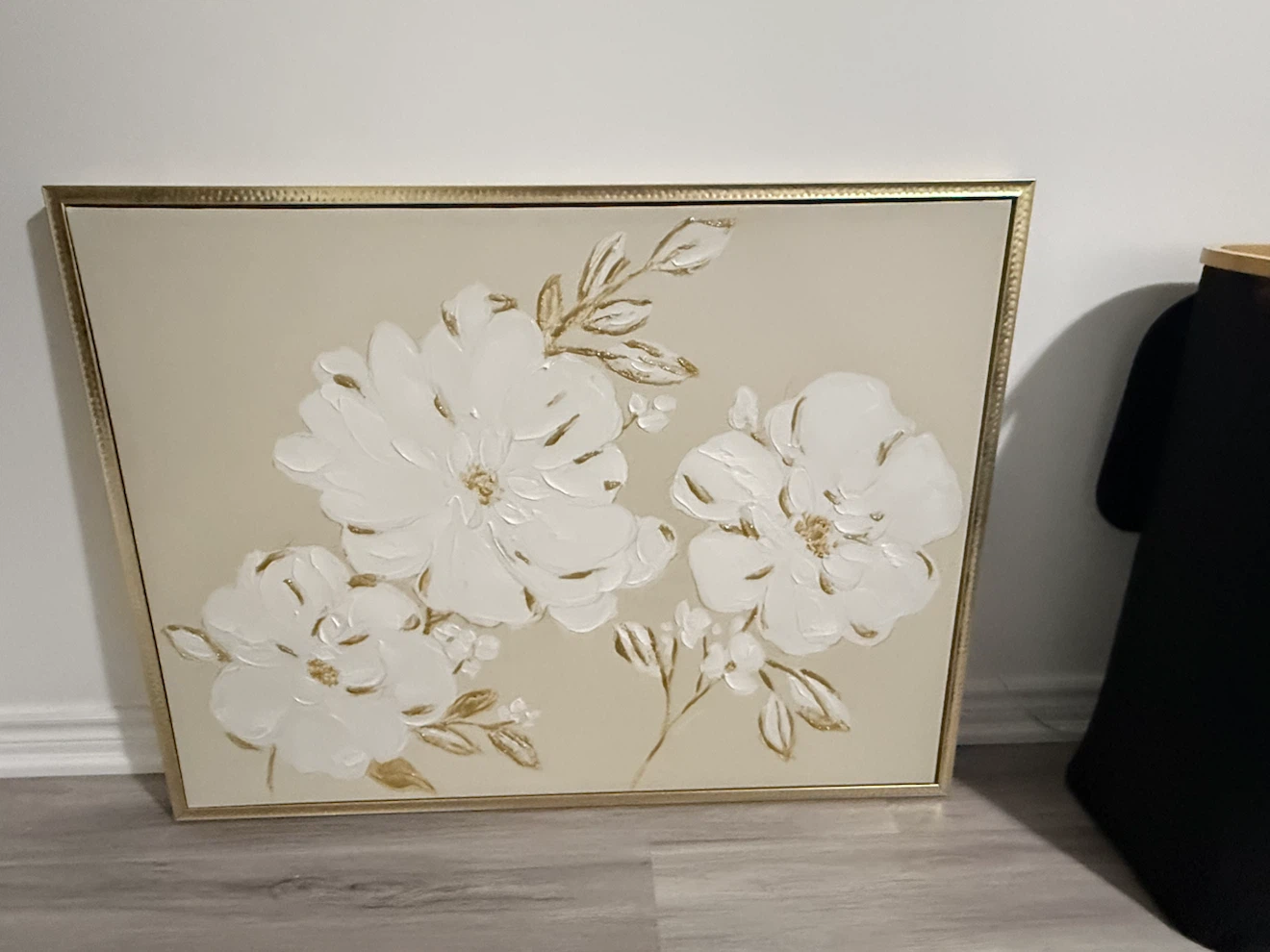 Textured Floral Canvas Wall Art with Gold Frame - photo 2