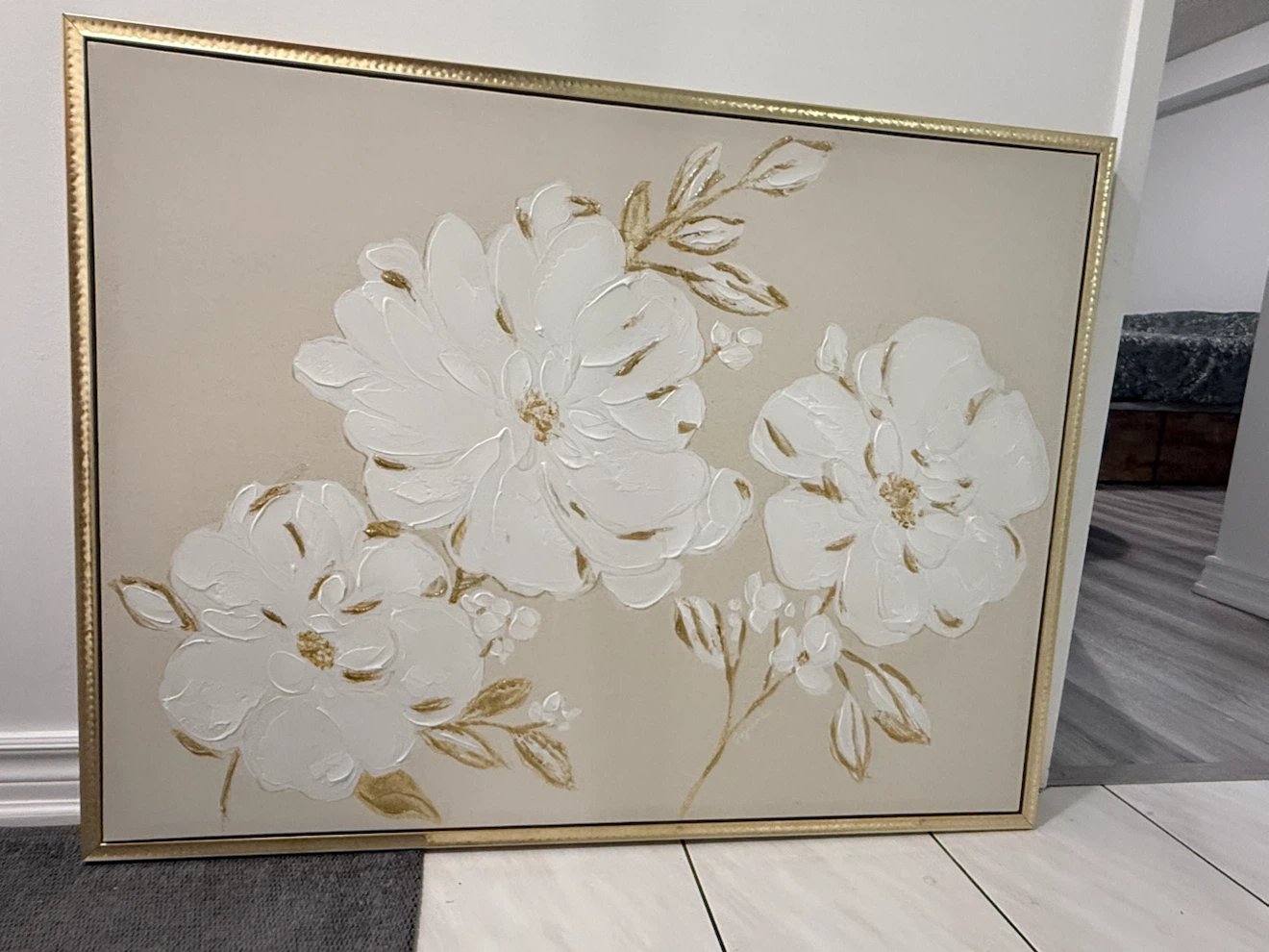 Textured Floral Canvas Wall Art with Gold Frame - photo 4