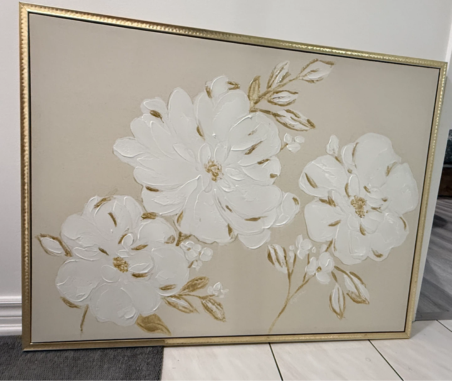 Textured Floral Canvas Wall Art with Gold Frame