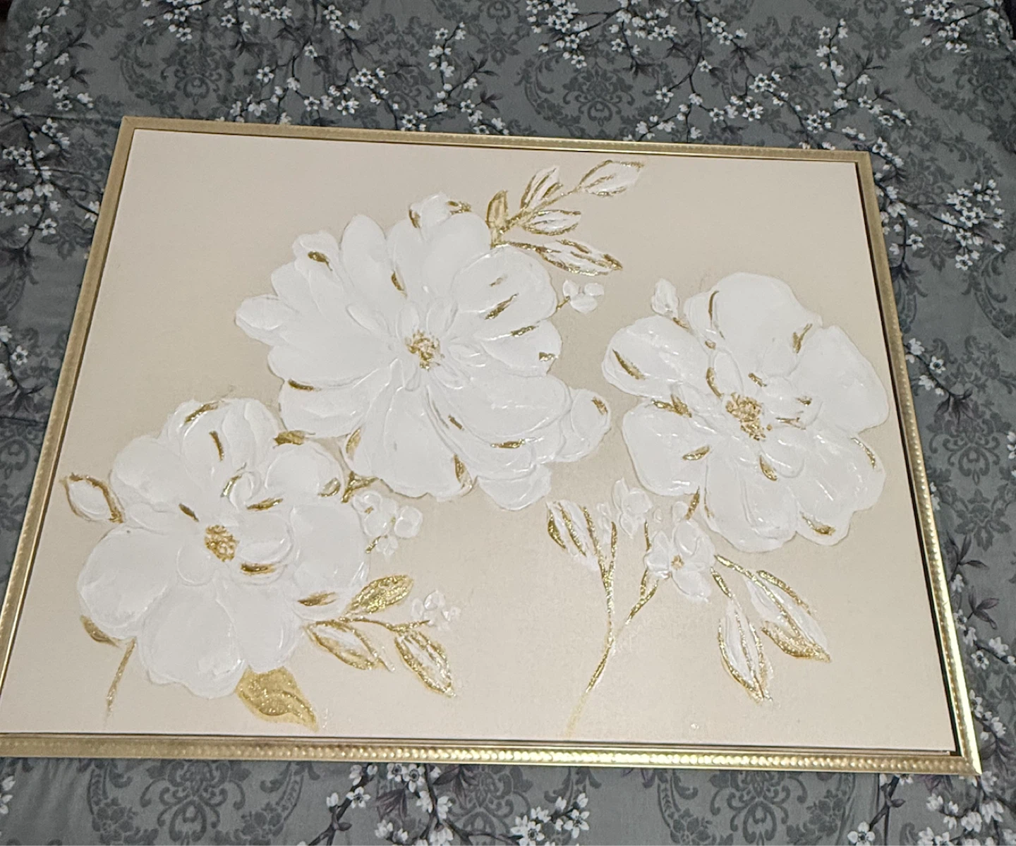 Textured Floral Canvas Wall Art with Gold Frame - photo 3