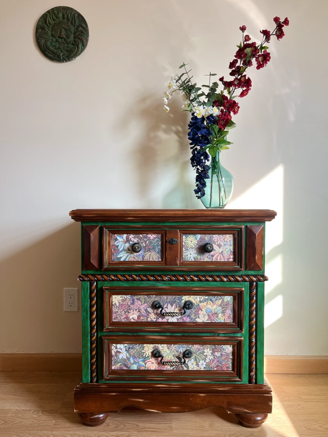 Refinished Cottagecore Floral Nightstand