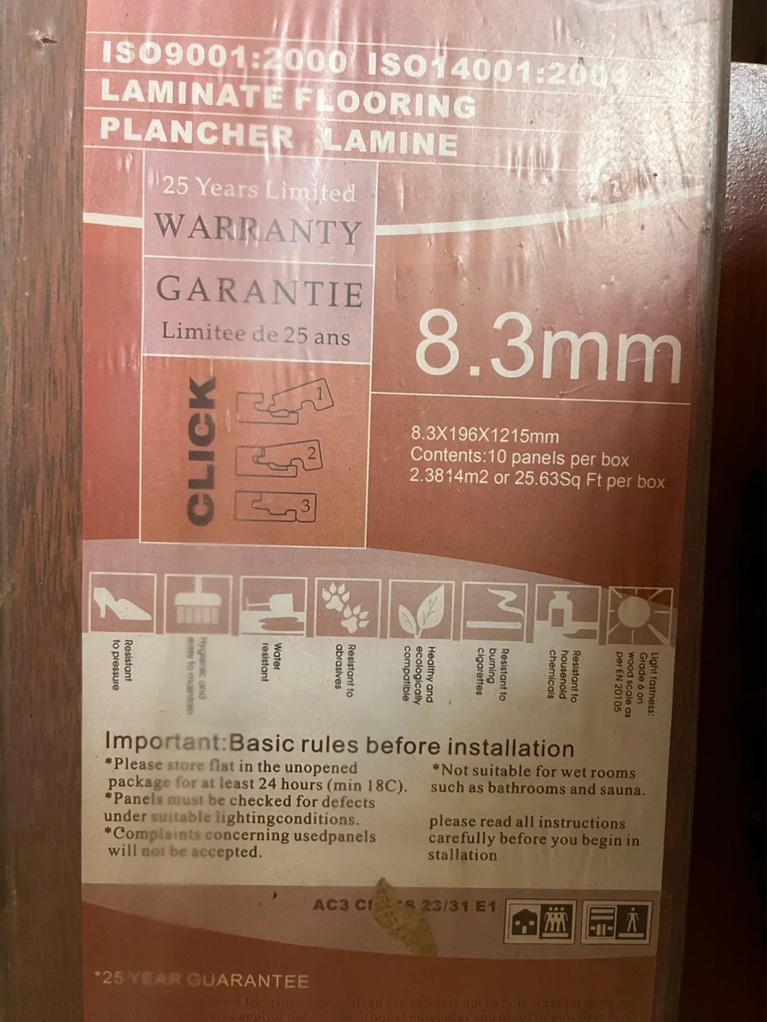 BNIB 8.3mm Terra Cotta Laminate flooring 51 sf - photo 3
