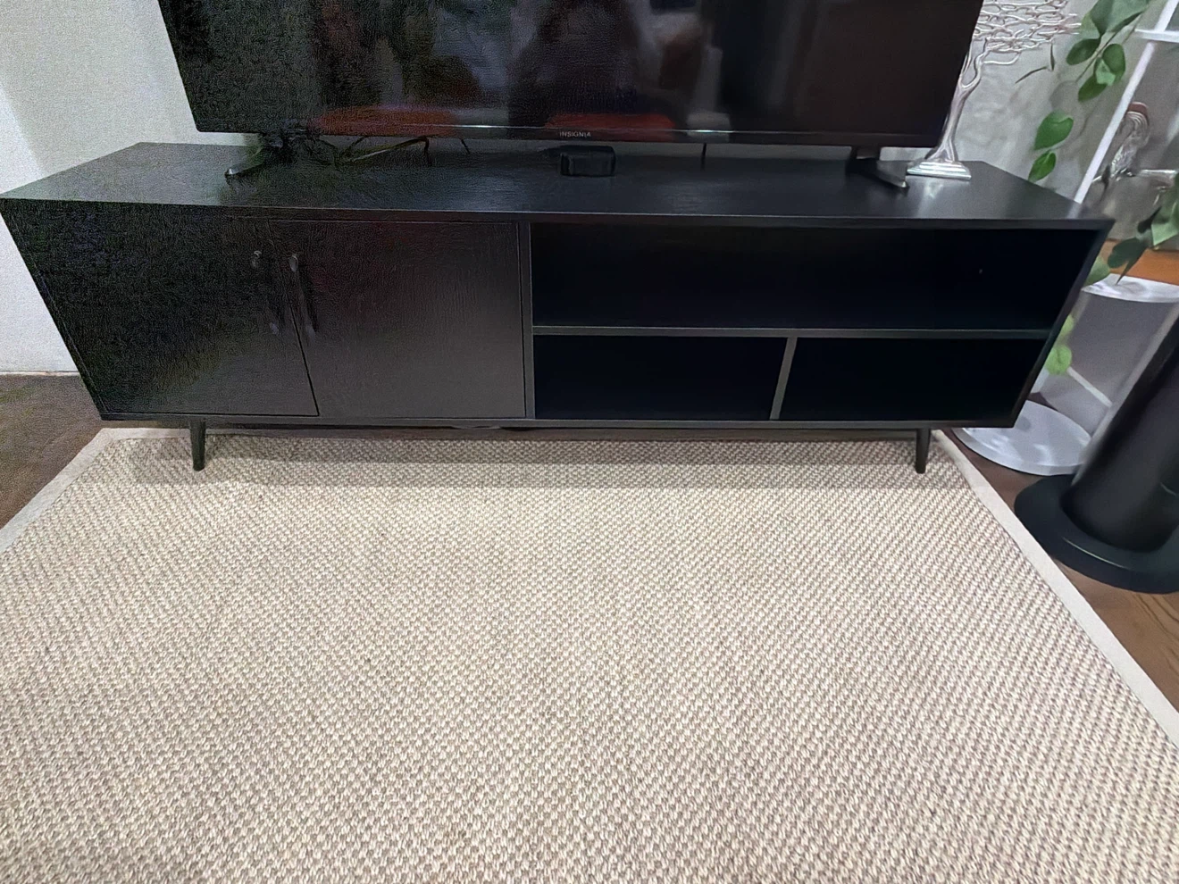 Black TV Stand with Cabinet and Shelves