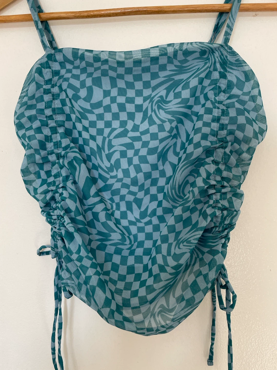 SO Ruched Camisole Top - Teal Checkerboard