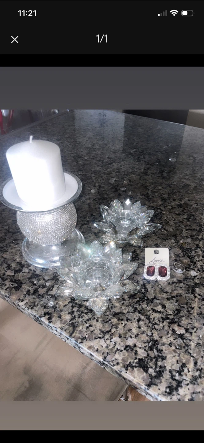 Candle Holder, 2 Lotus Tea Light Holders & Earrings