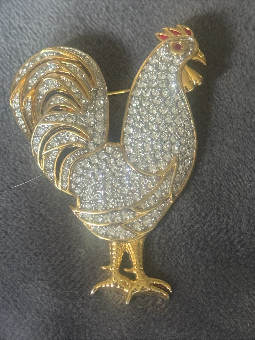 Vintage Large Rhinestone Rooster Brooch