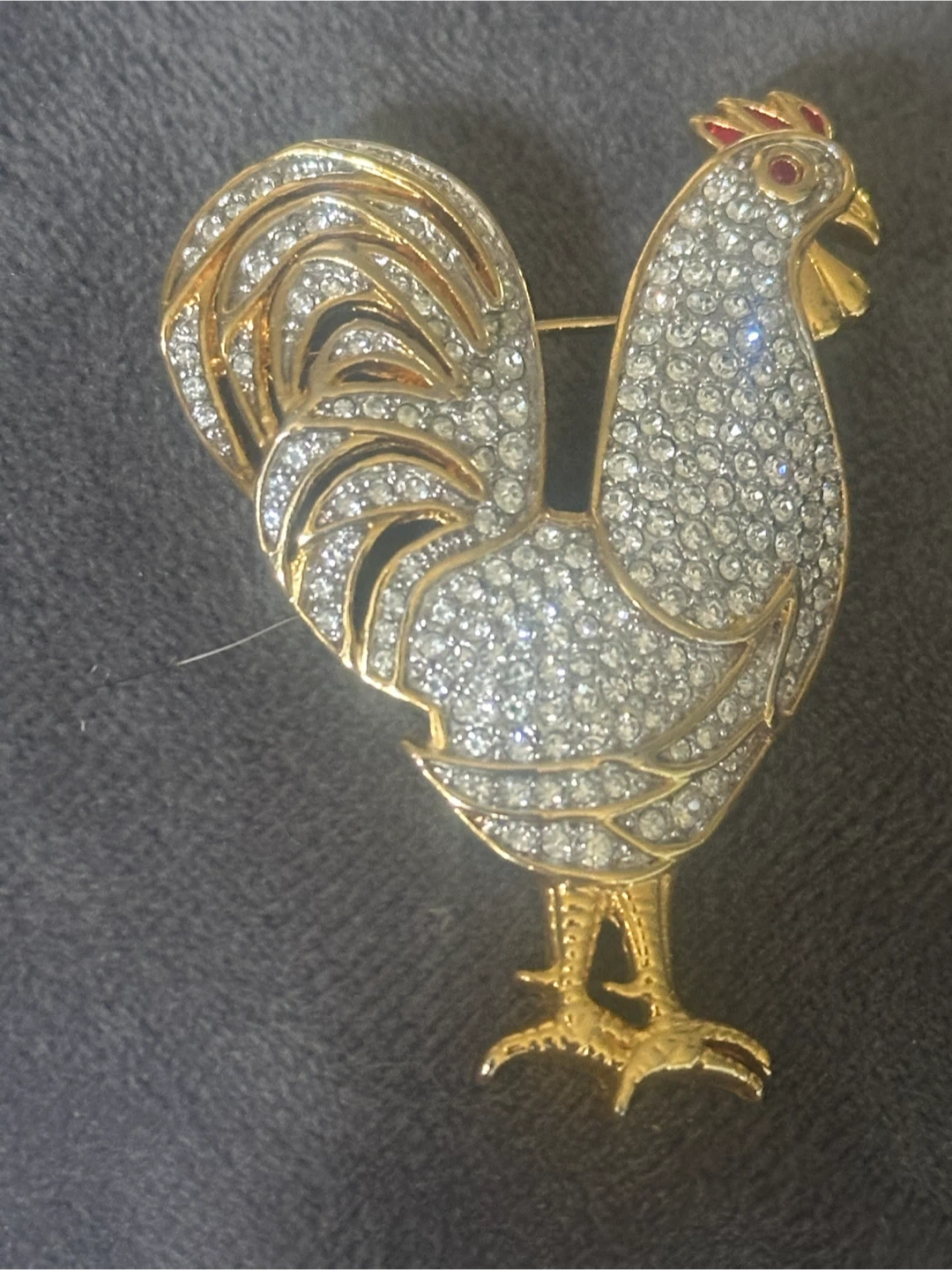 Vintage Large Rhinestone Rooster Brooch - photo 2