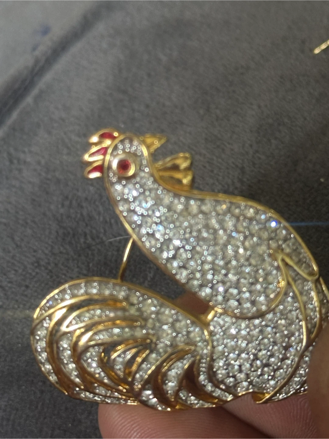 Vintage Large Rhinestone Rooster Brooch - photo 5