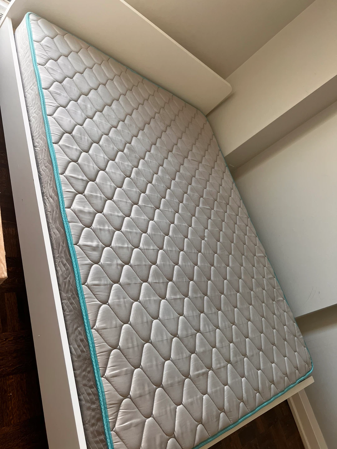 Queen Size Mattress with White Bed Frame