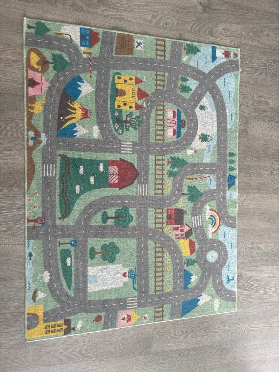 Kids Playmat Rug with Town and Road Design