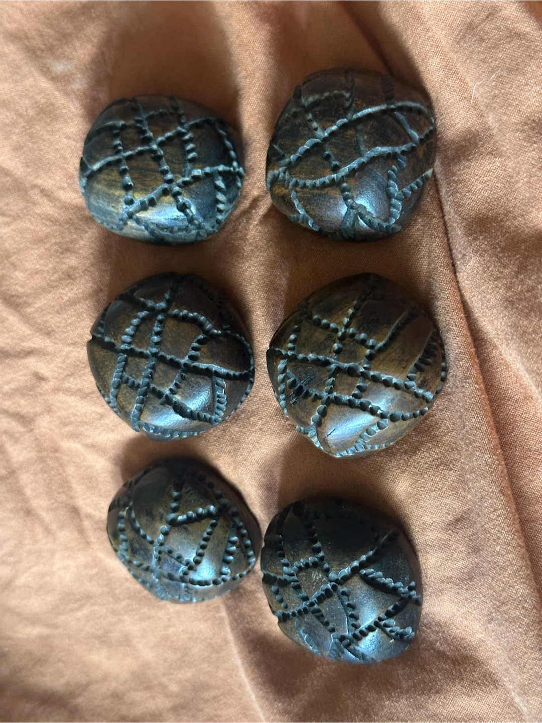 Set of 6 Large Carved Wood Buttons