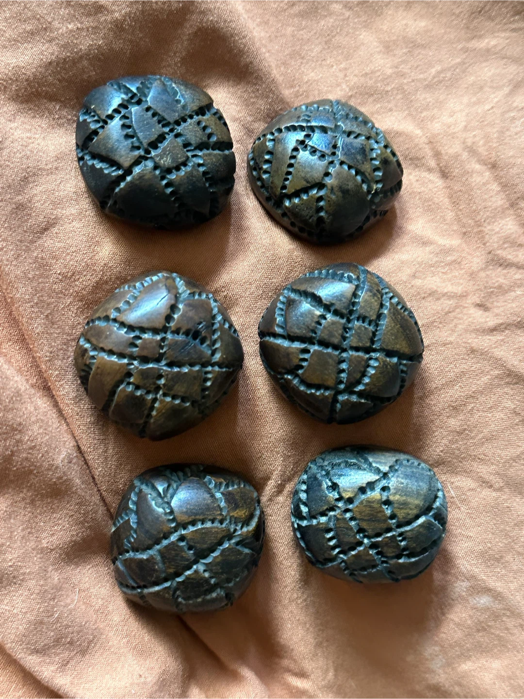 Set of 6 Large Carved Wood Buttons - photo 2