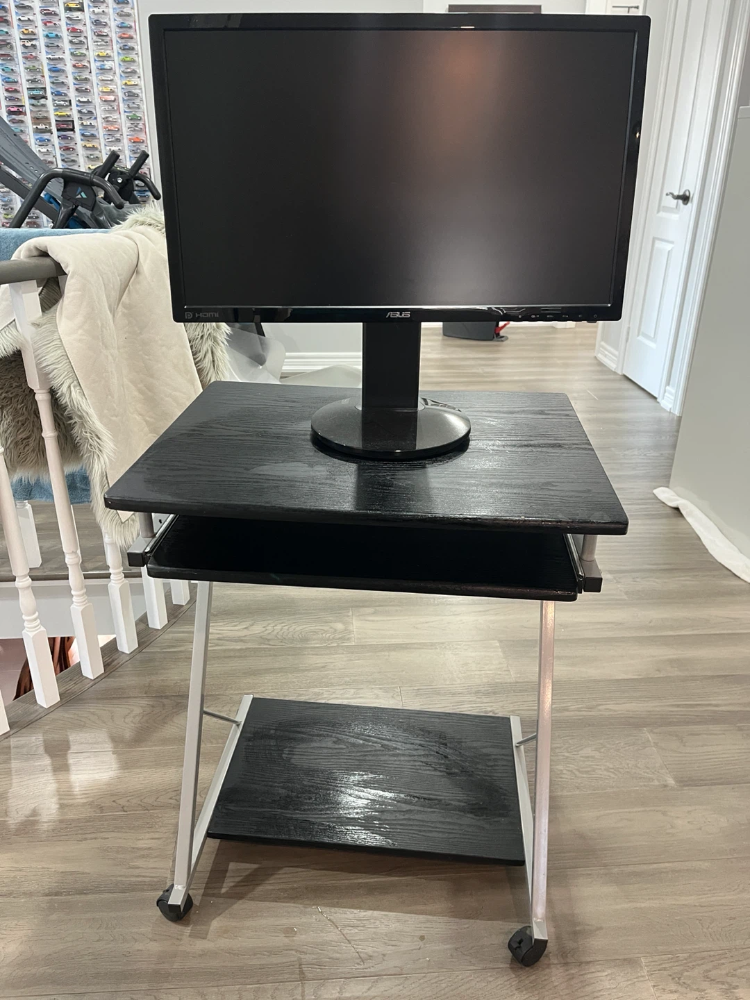 Black Rolling Computer Desk Stand - photo 2