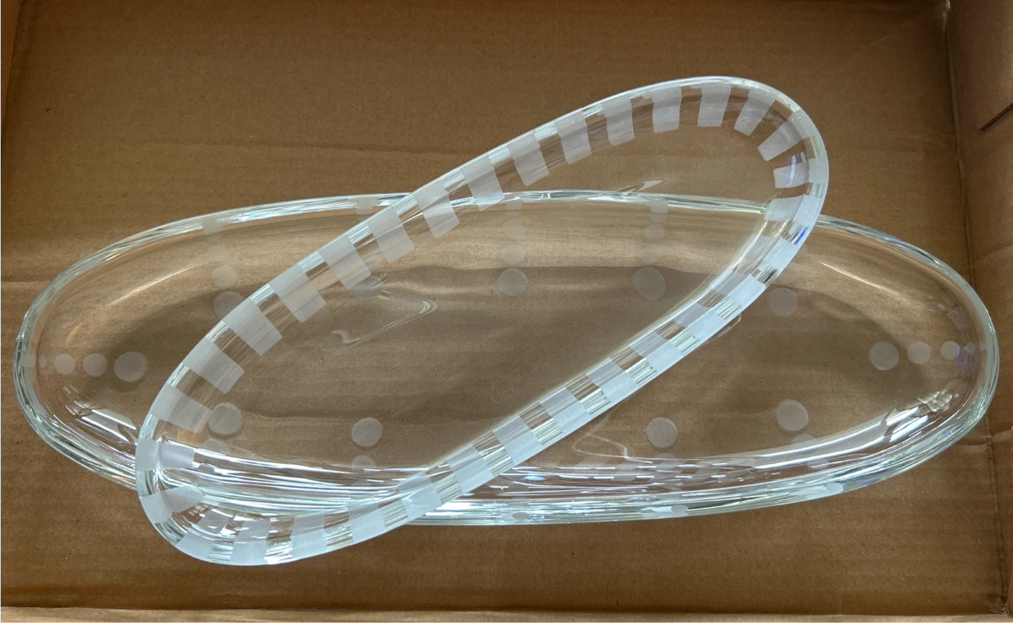 2 Pcs. - Clear Glass Oval Serving Dish with Etched Design - photo 2