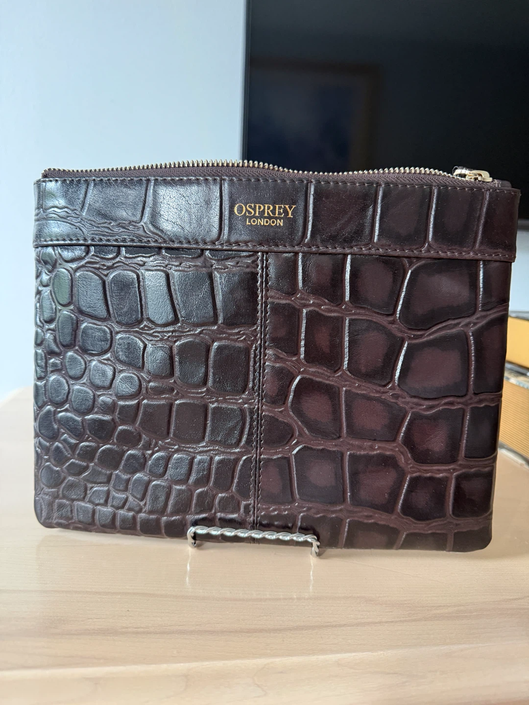 Osprey London Brown Croc Clutch Bag