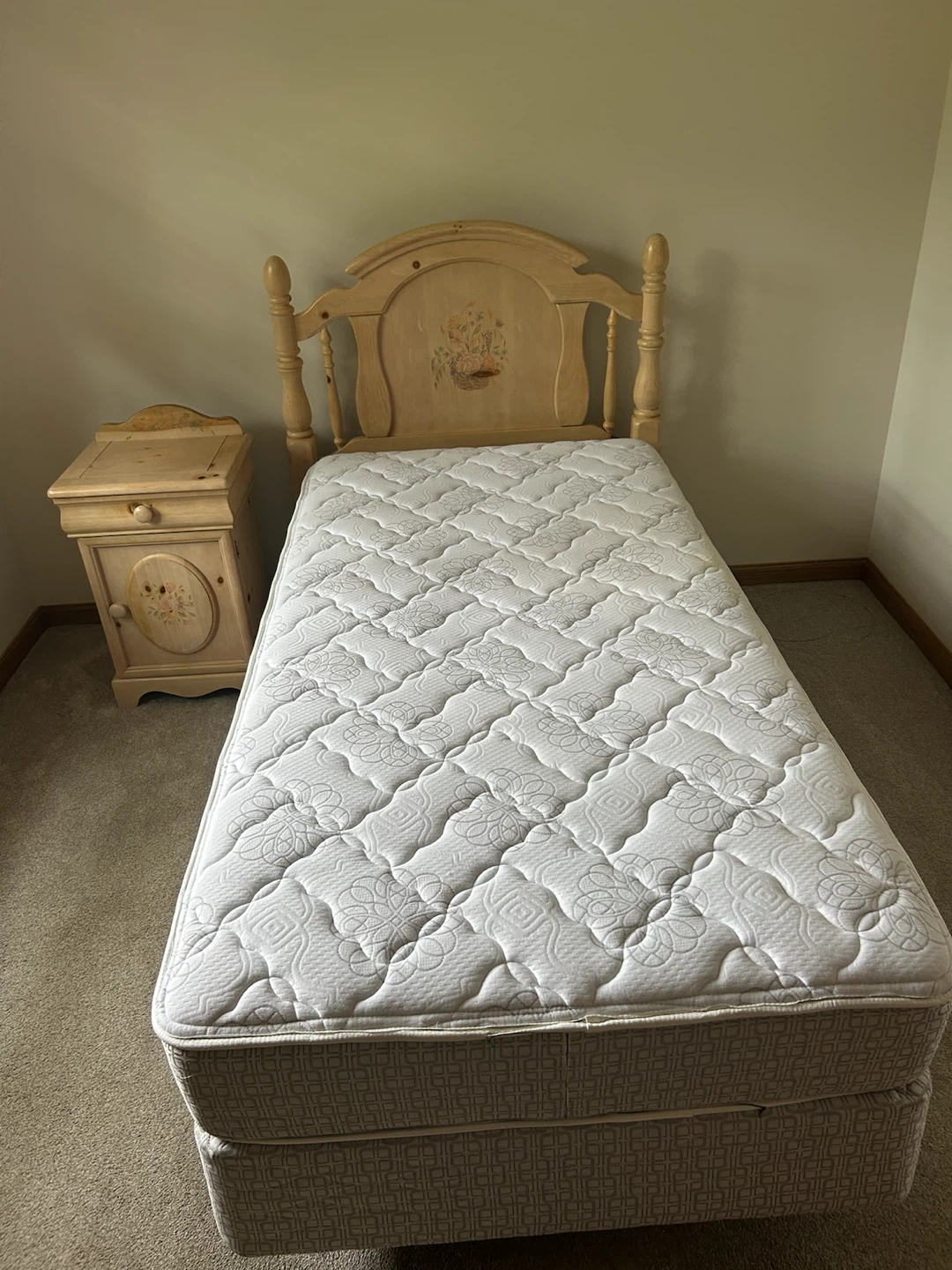 Twin bed and frame and mattress with box spring