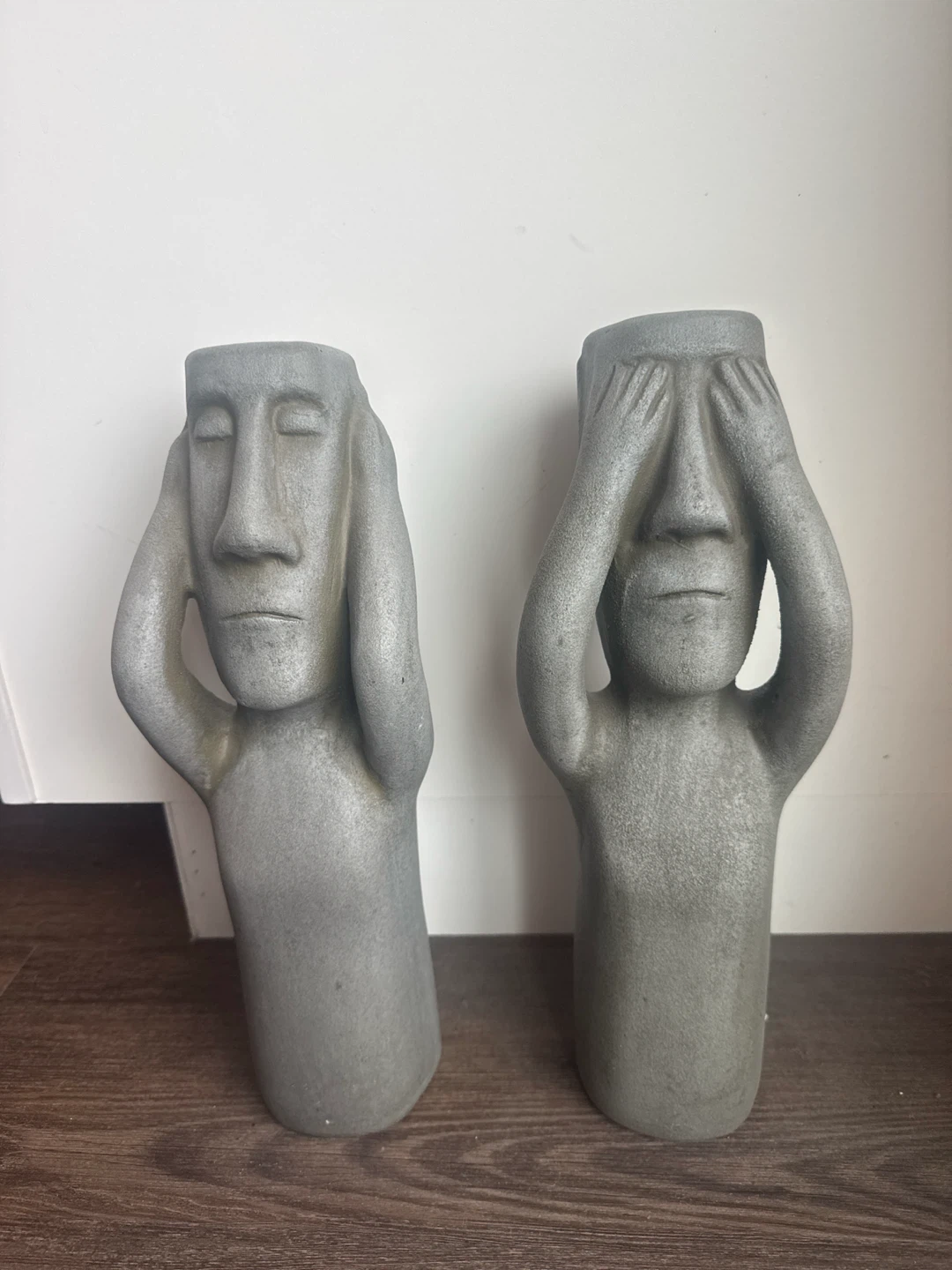 Set of 2 Grey "See No Evil, Hear No Evil" Figurines